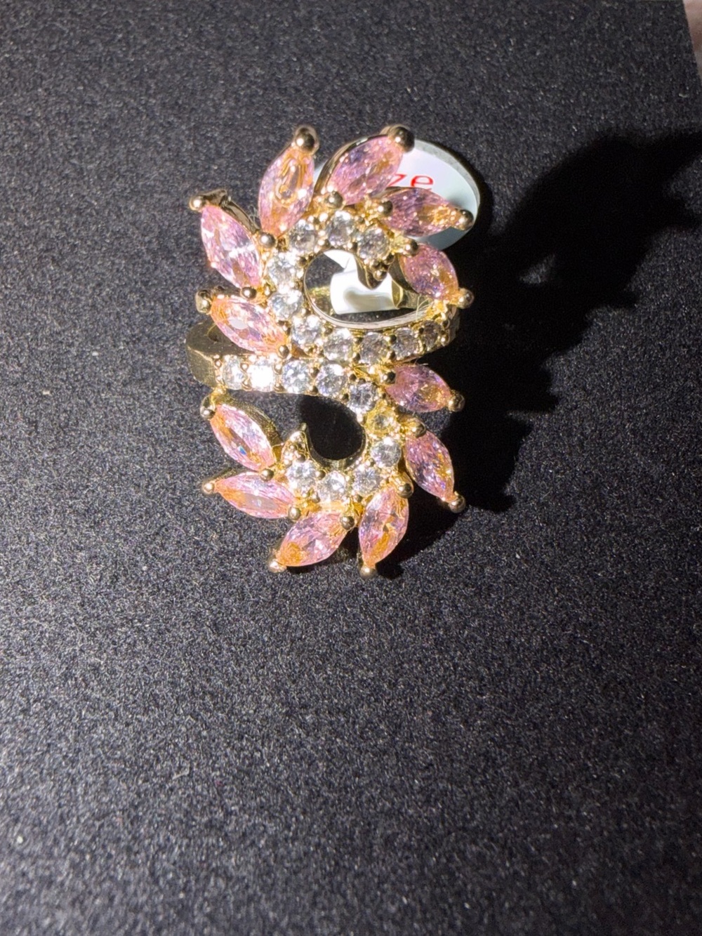 Gold-Tone Pink and Clear CZ Ring - Size 7